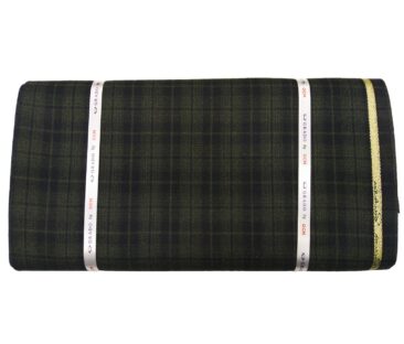 OCM Men's Wool Black Checks 2 Meter Unstitched Tweed Jacketing & Blazer Fabric (Green)