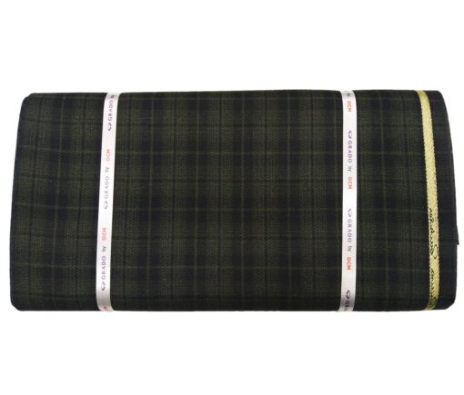OCM Men's Wool Black Checks 2 Meter Unstitched Tweed Jacketing & Blazer Fabric (Green)