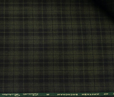 OCM Men's Wool Black Checks 2 Meter Unstitched Tweed Jacketing & Blazer Fabric (Green)
