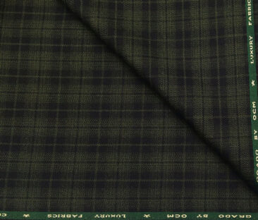 OCM Men's Wool Black Checks 2 Meter Unstitched Tweed Jacketing & Blazer Fabric (Green)
