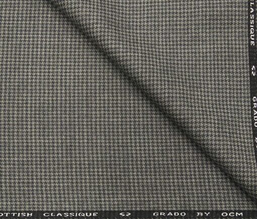 OCM Men's Wool Black Houndstooth Weave 2 Meter Unstitched Tweed Jacketing & Blazer Fabric (Grey)