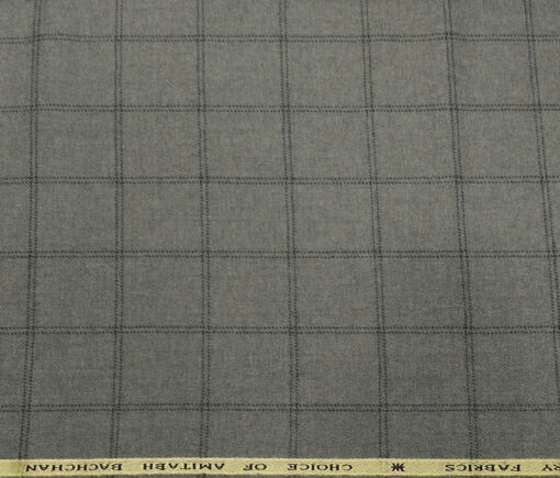OCM Men's Wool Black Checks 2 Meter Unstitched Tweed  Jacketing & Blazer Fabric (Grey)