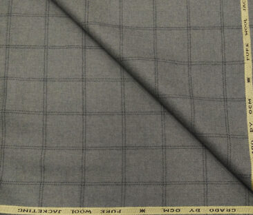 OCM Men's Wool Black Checks 2 Meter Unstitched Tweed  Jacketing & Blazer Fabric (Grey)