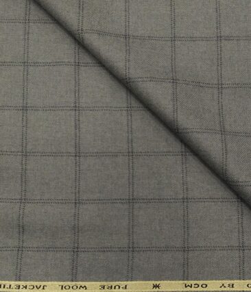 OCM Men's Wool Black Checks 2 Meter Unstitched Tweed  Jacketing & Blazer Fabric (Grey)