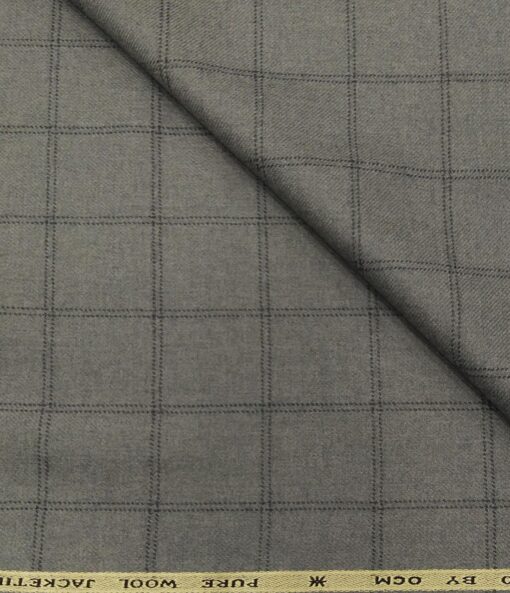 OCM Men's Wool Black Checks 2 Meter Unstitched Tweed  Jacketing & Blazer Fabric (Grey)