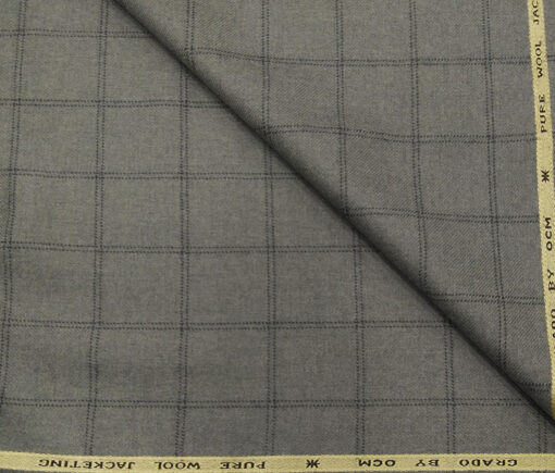 OCM Men's Wool Black Checks 2 Meter Unstitched Tweed  Jacketing & Blazer Fabric (Grey)