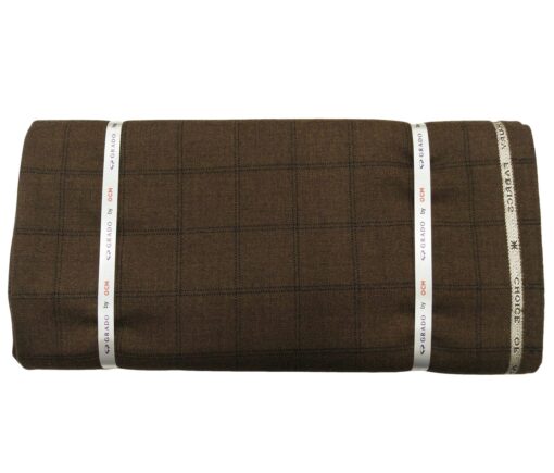 OCM Men's Wool Black Checks 2 Meter Unstitched Tweed  Jacketing & Blazer Fabric (Dark Brown)