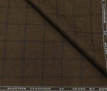 OCM Men's Wool Black Checks 2 Meter Unstitched Tweed  Jacketing & Blazer Fabric (Dark Brown)