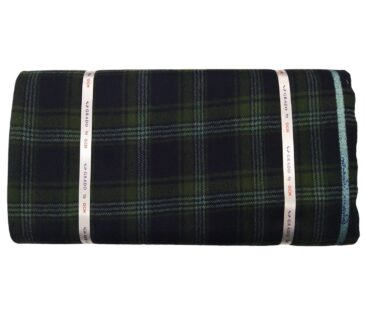 OCM Men's Wool White & Green Checks 2 Meter Unstitched Tweed  Jacketing & Blazer Fabric (Dark Blue)