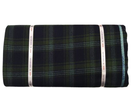 OCM Men's Wool White & Green Checks 2 Meter Unstitched Tweed  Jacketing & Blazer Fabric (Dark Blue)