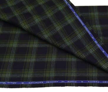 OCM Men's Wool White & Green Checks 2 Meter Unstitched Tweed  Jacketing & Blazer Fabric (Dark Blue)