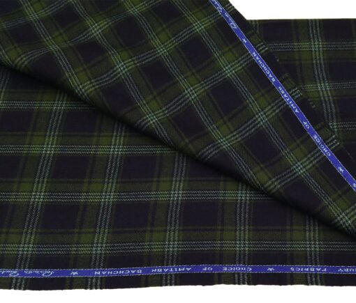 OCM Men's Wool White & Green Checks 2 Meter Unstitched Tweed  Jacketing & Blazer Fabric (Dark Blue)