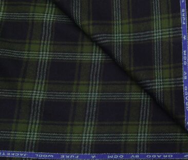 OCM Men's Wool White & Green Checks 2 Meter Unstitched Tweed  Jacketing & Blazer Fabric (Dark Blue)