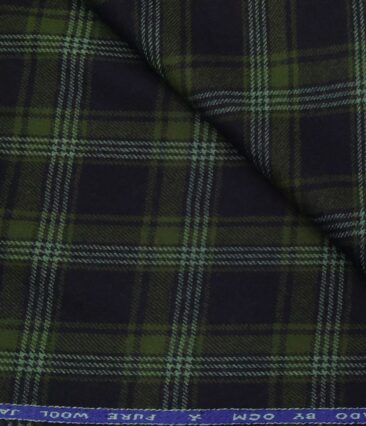 OCM Men's Wool White & Green Checks 2 Meter Unstitched Tweed  Jacketing & Blazer Fabric (Dark Blue)