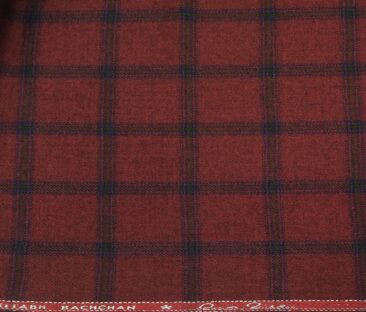 OCM Men's Wool Blue Checks 2 Meter Unstitched Tweed  Jacketing & Blazer Fabric (Red)