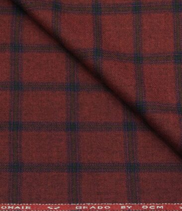 OCM Men's Wool Blue Checks 2 Meter Unstitched Tweed  Jacketing & Blazer Fabric (Red)