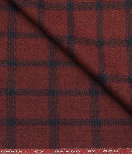 OCM Men's Wool Blue Checks 2 Meter Unstitched Tweed  Jacketing & Blazer Fabric (Red)