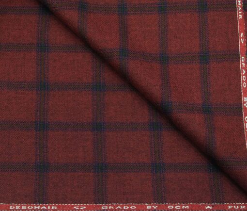 OCM Men's Wool Blue Checks 2 Meter Unstitched Tweed  Jacketing & Blazer Fabric (Red)