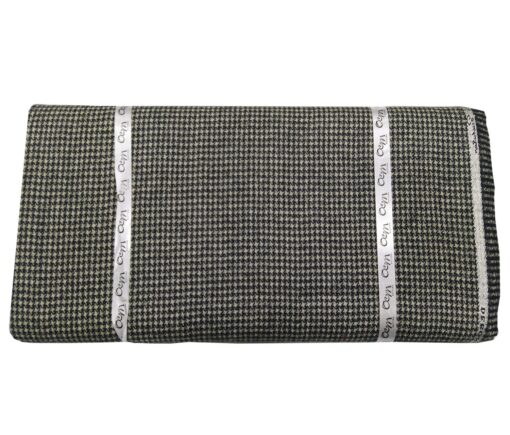 OCM Men's Wool Black Houndstooth Weave 2 Meter Unstitched Tweed Jacketing & Blazer Fabric (Cream)