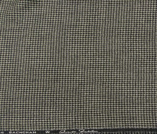 OCM Men's Wool Black Houndstooth Weave 2 Meter Unstitched Tweed Jacketing & Blazer Fabric (Cream)