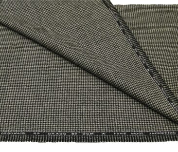 OCM Men's Wool Black Houndstooth Weave 2 Meter Unstitched Tweed Jacketing & Blazer Fabric (Cream)