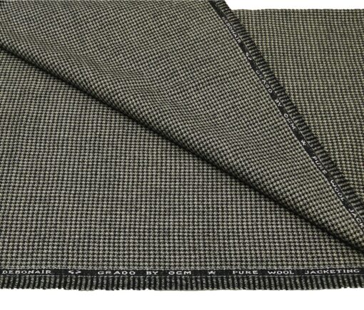 OCM Men's Wool Black Houndstooth Weave 2 Meter Unstitched Tweed Jacketing & Blazer Fabric (Cream)