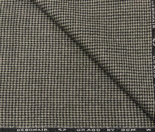 OCM Men's Wool Black Houndstooth Weave 2 Meter Unstitched Tweed Jacketing & Blazer Fabric (Cream)