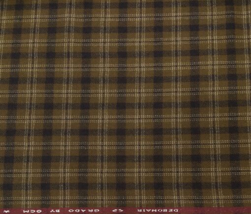 OCM Men's Wool White Checks 2 Meter Unstitched Tweed  Jacketing & Blazer Fabric (Light Brown)