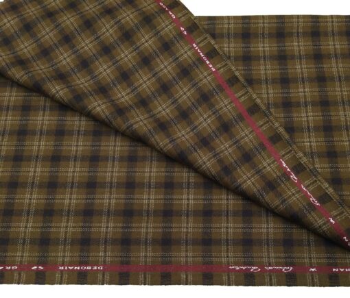 OCM Men's Wool White Checks 2 Meter Unstitched Tweed  Jacketing & Blazer Fabric (Light Brown)