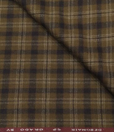 OCM Men's Wool White Checks 2 Meter Unstitched Tweed  Jacketing & Blazer Fabric (Light Brown)