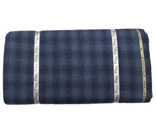 OCM Men's Wool Blue Self Checks 2 Meter Unstitched Tweed  Jacketing & Blazer Fabric (Blue)
