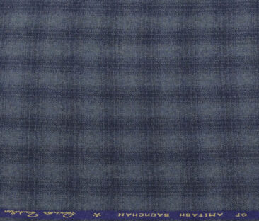 OCM Men's Wool Blue Self Checks 2 Meter Unstitched Tweed  Jacketing & Blazer Fabric (Blue)