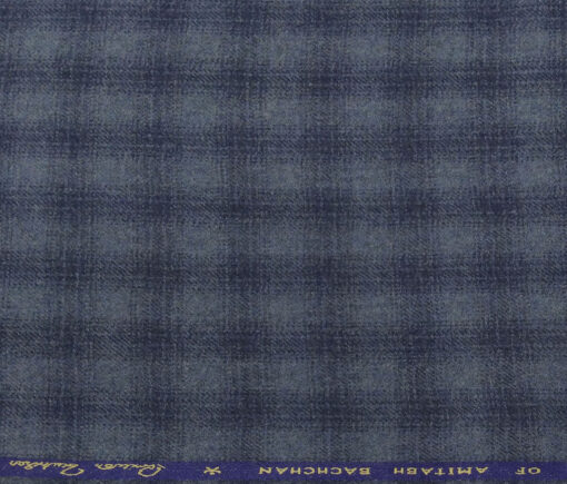 OCM Men's Wool Blue Self Checks 2 Meter Unstitched Tweed  Jacketing & Blazer Fabric (Blue)