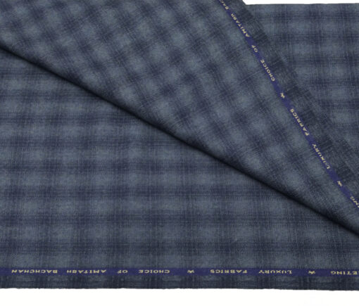 OCM Men's Wool Blue Self Checks 2 Meter Unstitched Tweed  Jacketing & Blazer Fabric (Blue)