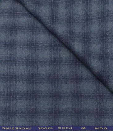 OCM Men's Wool Blue Self Checks 2 Meter Unstitched Tweed  Jacketing & Blazer Fabric (Blue)