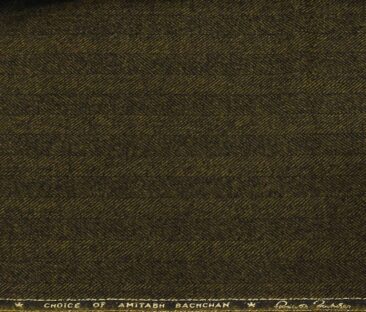 OCM Men's Wool Herringbone Weave 2 Meter Unstitched Tweed Jacketing & Blazer Fabric (Khakhi Brown)