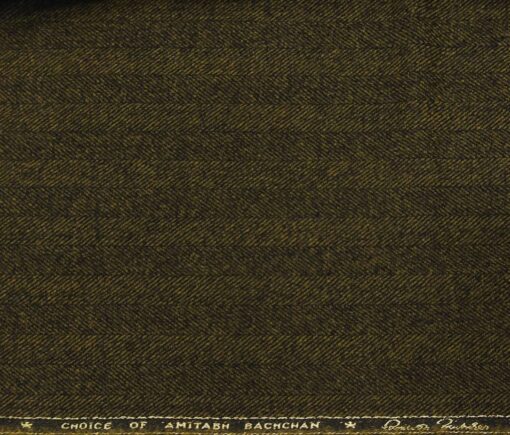 OCM Men's Wool Herringbone Weave 2 Meter Unstitched Tweed Jacketing & Blazer Fabric (Khakhi Brown)