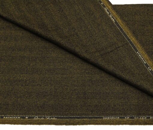 OCM Men's Wool Herringbone Weave 2 Meter Unstitched Tweed Jacketing & Blazer Fabric (Khakhi Brown)