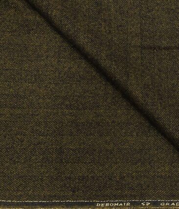 OCM Men's Wool Herringbone Weave 2 Meter Unstitched Tweed Jacketing & Blazer Fabric (Khakhi Brown)