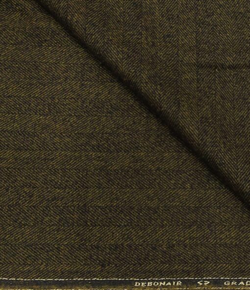OCM Men's Wool Herringbone Weave 2 Meter Unstitched Tweed Jacketing & Blazer Fabric (Khakhi Brown)