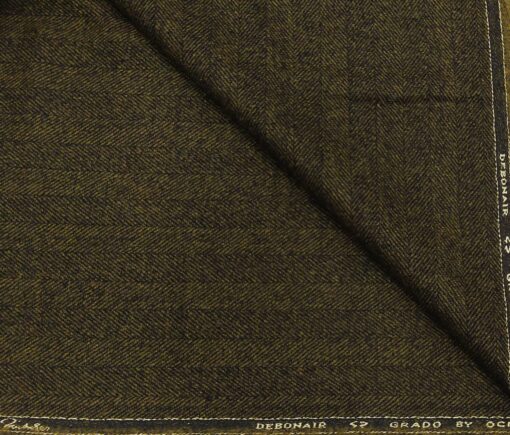 OCM Men's Wool Herringbone Weave 2 Meter Unstitched Tweed Jacketing & Blazer Fabric (Khakhi Brown)