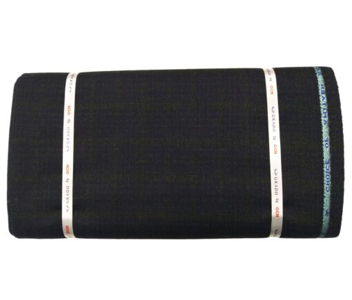 OCM Men's Wool Green Checks 2 Meter Unstitched Tweed Jacketing & Blazer Fabric (Dark Blue)