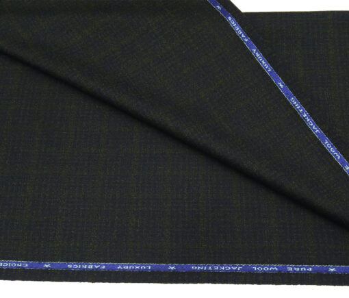 OCM Men's Wool Green Checks 2 Meter Unstitched Tweed Jacketing & Blazer Fabric (Dark Blue)