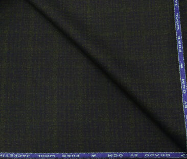 OCM Men's Wool Green Checks 2 Meter Unstitched Tweed Jacketing & Blazer Fabric (Dark Blue)