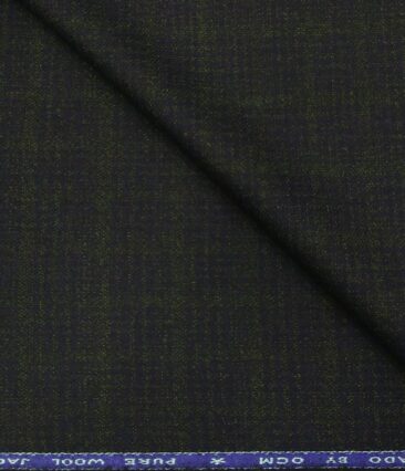 OCM Men's Wool Green Checks 2 Meter Unstitched Tweed Jacketing & Blazer Fabric (Dark Blue)