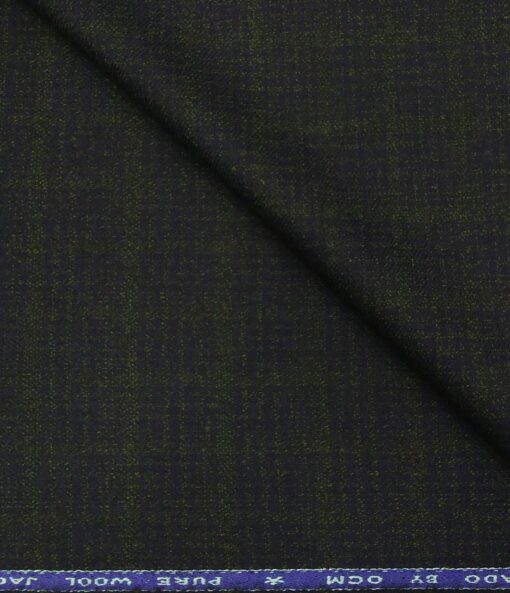 OCM Men's Wool Green Checks 2 Meter Unstitched Tweed Jacketing & Blazer Fabric (Dark Blue)