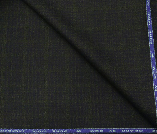 OCM Men's Wool Green Checks 2 Meter Unstitched Tweed Jacketing & Blazer Fabric (Dark Blue)