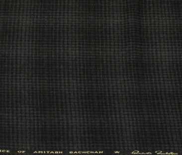 OCM Men's Wool Grey Checks 2 Meter Unstitched Tweed Jacketing & Blazer Fabric (Black)