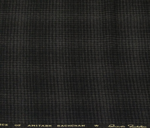 OCM Men's Wool Grey Checks 2 Meter Unstitched Tweed Jacketing & Blazer Fabric (Black)