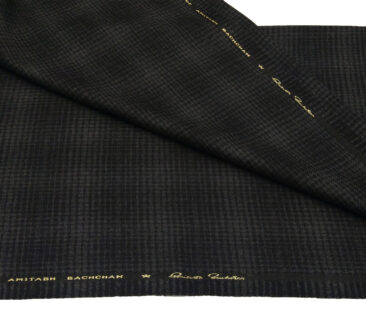 OCM Men's Wool Grey Checks 2 Meter Unstitched Tweed Jacketing & Blazer Fabric (Black)